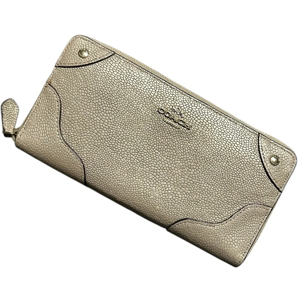 Coach Metallic Gold Pebbled Leather Zip Wallet